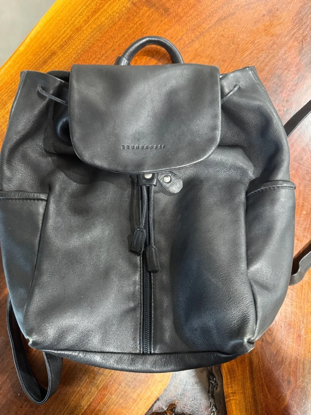 Bruno Rossi Vintage Black Leather Backpack Bag - Made in Italy